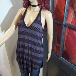 We The Free Striped Long Casual V Neck Top